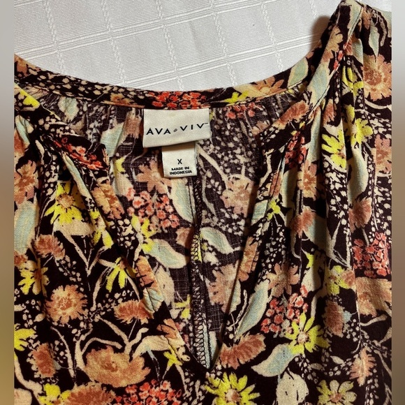 Ava & Viv Boho Floral Slight 3/4 Balloon Sleeve V-Neck Women's Size X - Picture 6 of 7